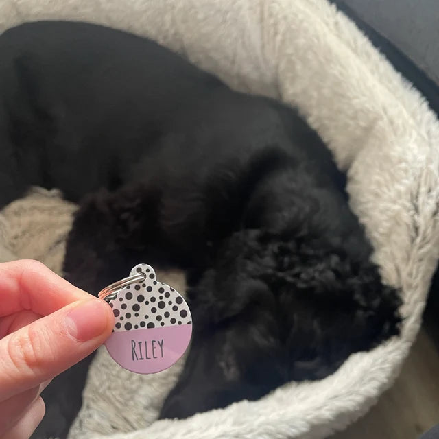 Pink Half Polka Dots Circle Dog Tag