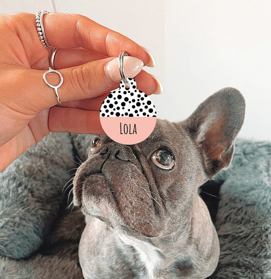 Peach Half Polka Dots Circle Dog Tag