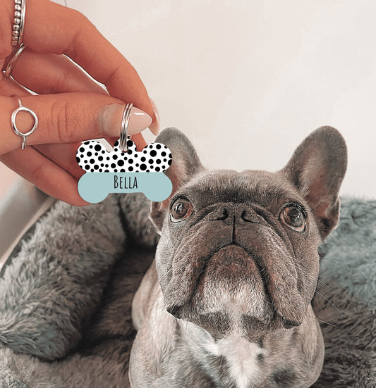 Green Half Polka Dots Bone Dog Tag