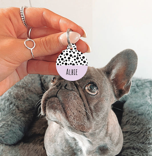 Purple Half Polka Dots Circle Dog Tag